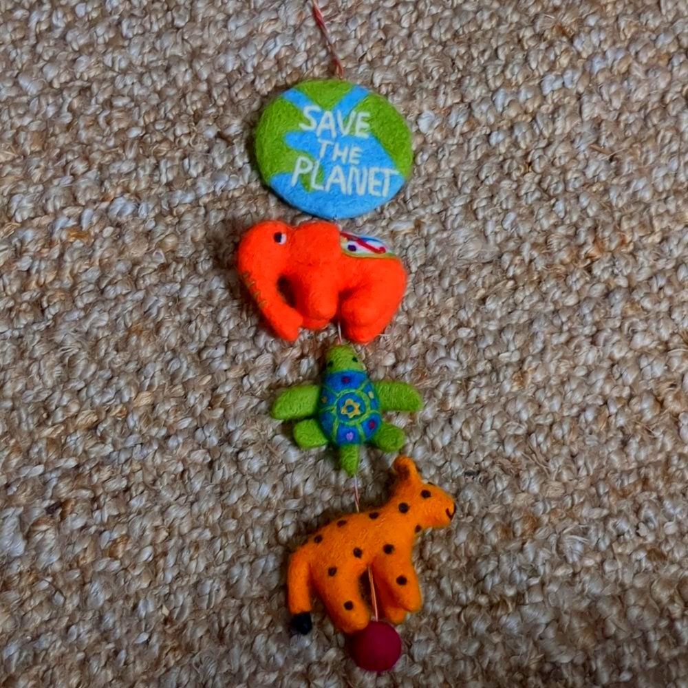 WorldMarket Nepal Felted Wool Save Planet Animal Mobile Bright Baby Eye catching